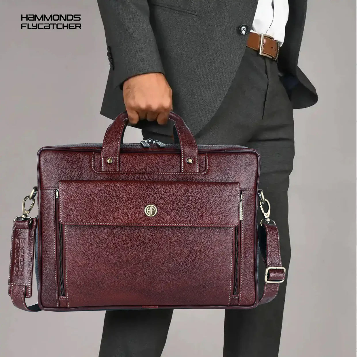 Genuine Leather Expandable Laptop Bag for Men with Adjustable Strap - Fits Upto 15.6" Laptop/MacBook - 1 Year Warranty