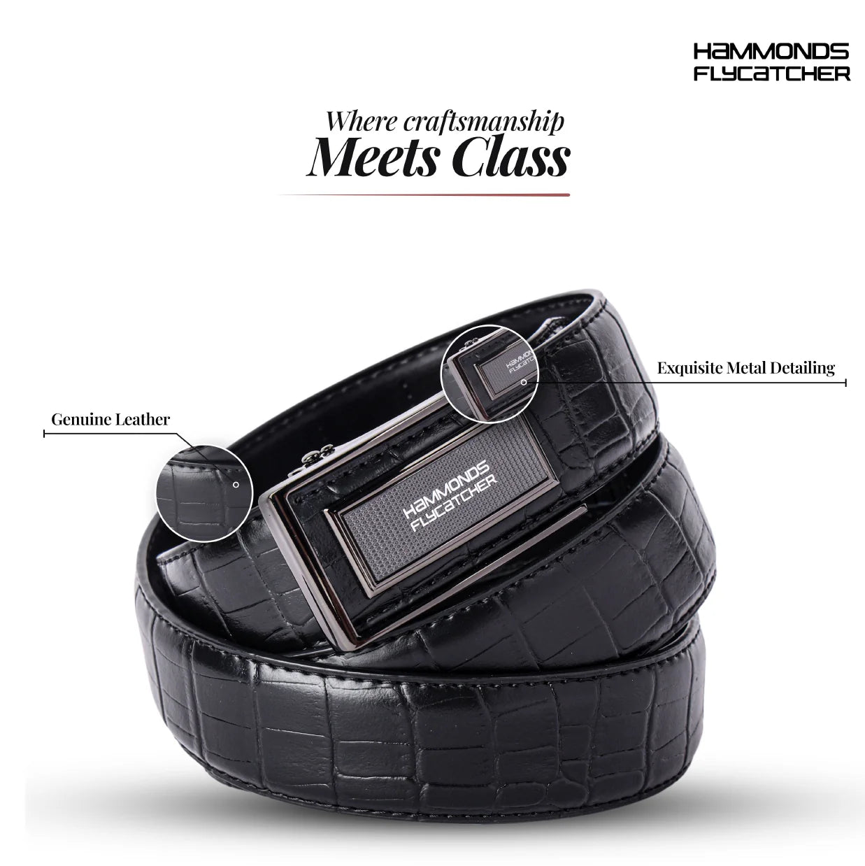 Men's Premium Leather Belt with Auto Lock, Slide Lock & Hidden Tail - Stylish Everyday Wear