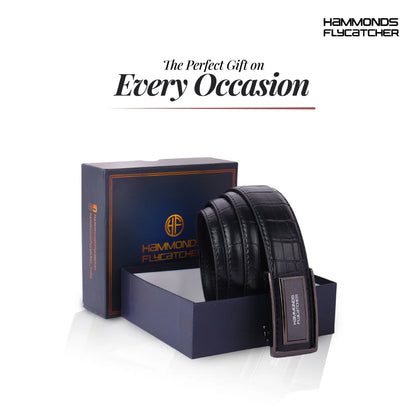 Men's Premium Leather Belt with Auto Lock, Slide Lock & Hidden Tail - Stylish Everyday Wear