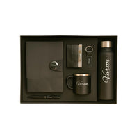 Classy Executive Diary + Classic Metal Pen + Classy Leather Metal Keychain + Classy Card Holder + Classic Smart Bottle + Stainless Steel Mug - Black