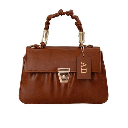 Classy Leather Customized Chain Sling Bag with Handle - Tan
