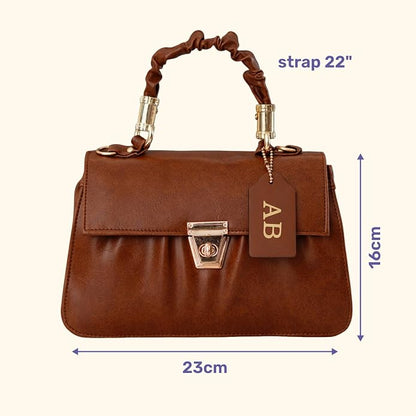 Classy Leather Customized Chain Sling Bag with Handle - Tan