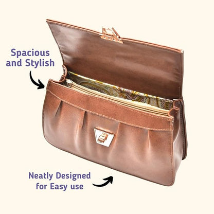 Classy Leather Customized Chain Sling Bag with Handle - Tan