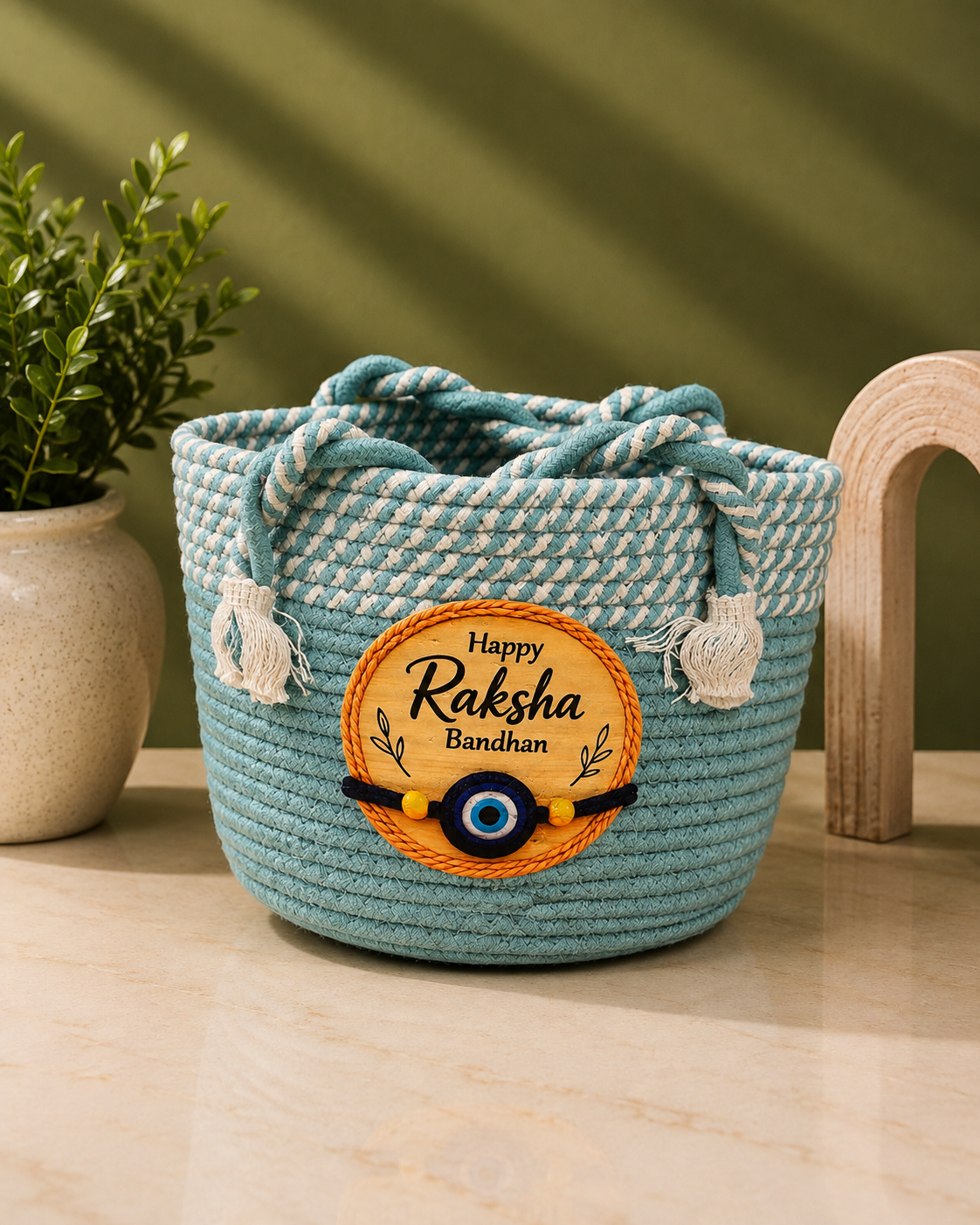Raksha Bandhan Gift Hamper Basket – Handmade Cotton Rope Basket with Handle