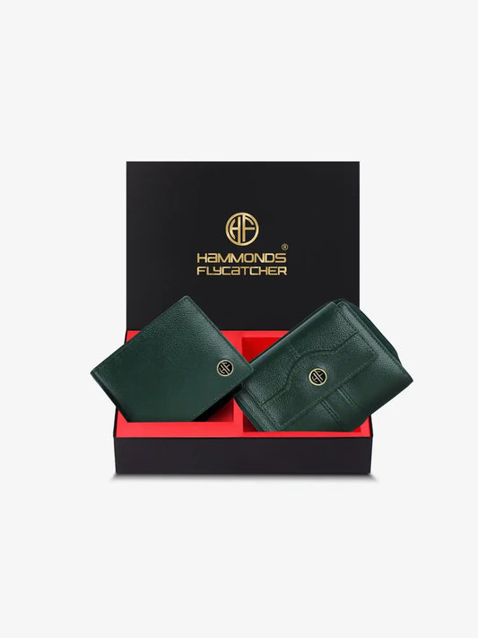 Genuine Leather Wallet Gift Set Combo (His & Hers) - Anniversary or Wedding Present