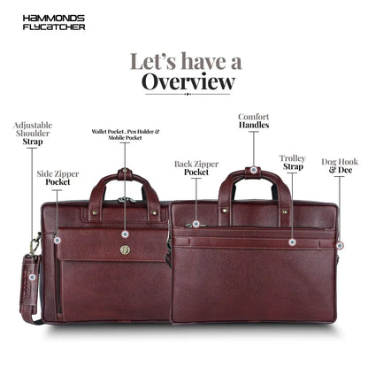 Genuine Leather Expandable Laptop Bag for Men with Adjustable Strap - Fits Upto 15.6" Laptop/MacBook - 1 Year Warranty
