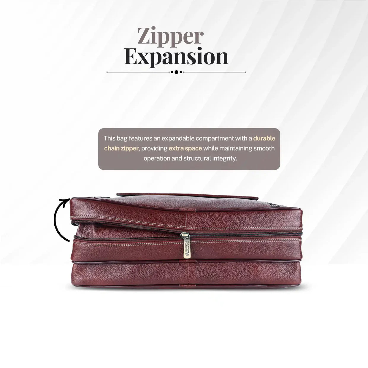 Genuine Leather Expandable Laptop Bag for Men with Adjustable Strap - Fits Upto 15.6" Laptop/MacBook - 1 Year Warranty