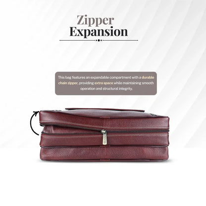Genuine Leather Expandable Laptop Bag for Men with Adjustable Strap - Fits Upto 15.6" Laptop/MacBook - 1 Year Warranty