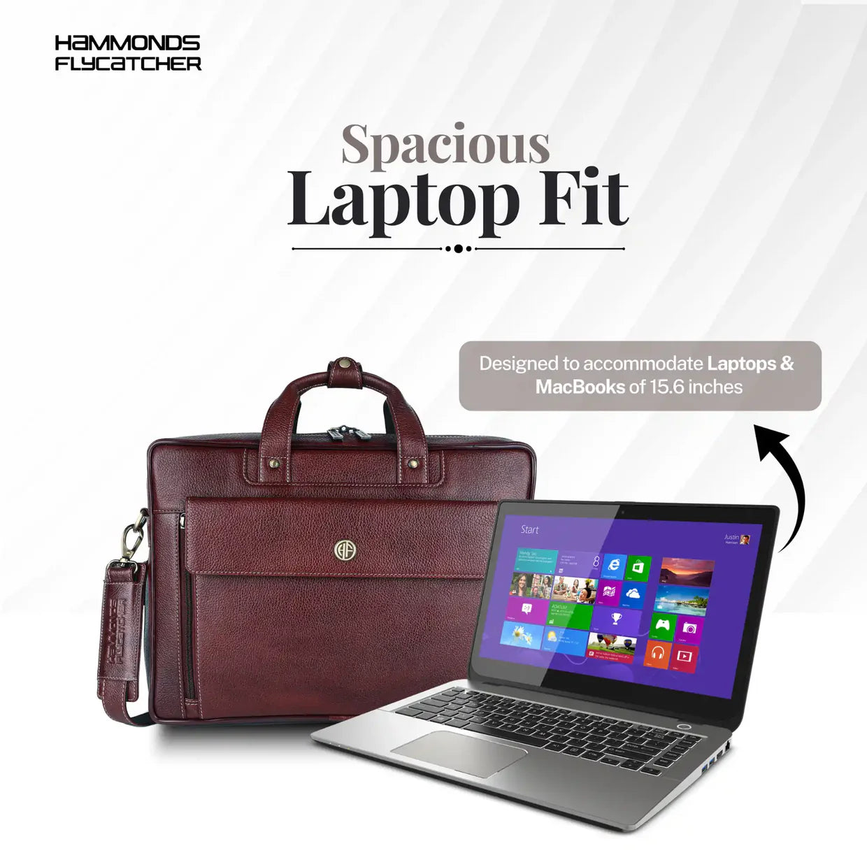 Genuine Leather Expandable Laptop Bag for Men with Adjustable Strap - Fits Upto 15.6" Laptop/MacBook - 1 Year Warranty
