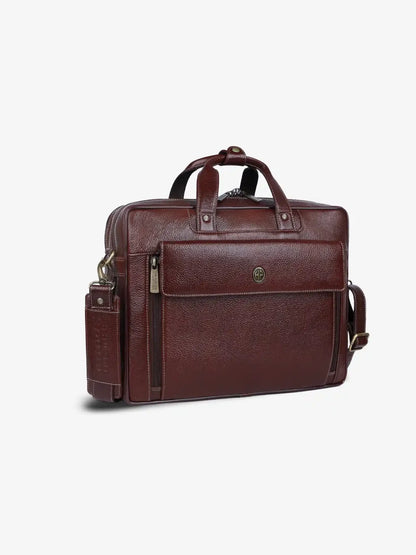Genuine Leather Expandable Laptop Bag for Men with Adjustable Strap - Fits Upto 15.6" Laptop/MacBook - 1 Year Warranty