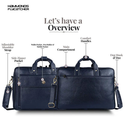 Genuine Leather Expandable Laptop Bag for Men with Adjustable Strap - Fits Upto 15.6" Laptop/MacBook - 1 Year Warranty