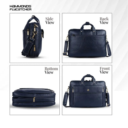 Genuine Leather Expandable Laptop Bag for Men with Adjustable Strap - Fits Upto 15.6" Laptop/MacBook - 1 Year Warranty