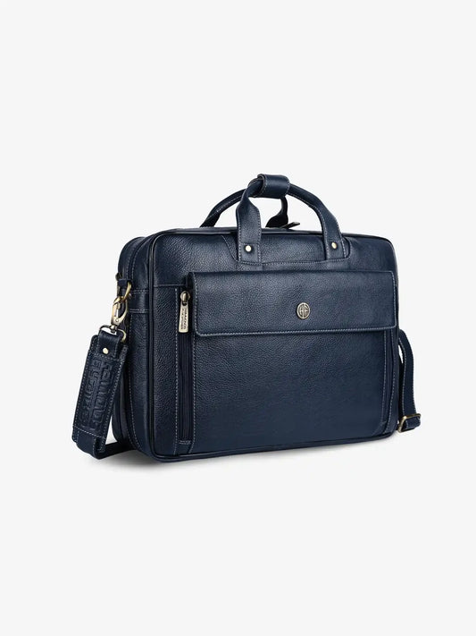 Genuine Leather Expandable Laptop Bag for Men with Adjustable Strap - Fits Upto 15.6" Laptop/MacBook - 1 Year Warranty