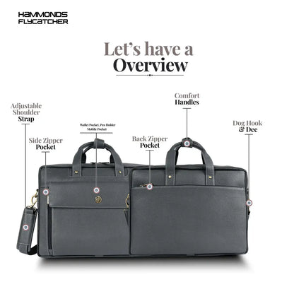 Genuine Leather Expandable Laptop Bag for Men with Adjustable Strap - Fits Upto 15.6" Laptop/MacBook - 1 Year Warranty