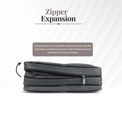 Genuine Leather Expandable Laptop Bag for Men with Adjustable Strap - Fits Upto 15.6" Laptop/MacBook - 1 Year Warranty