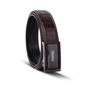 Men's Premium Leather Belt with Auto Lock, Slide Lock & Hidden Tail - Stylish Everyday Wear